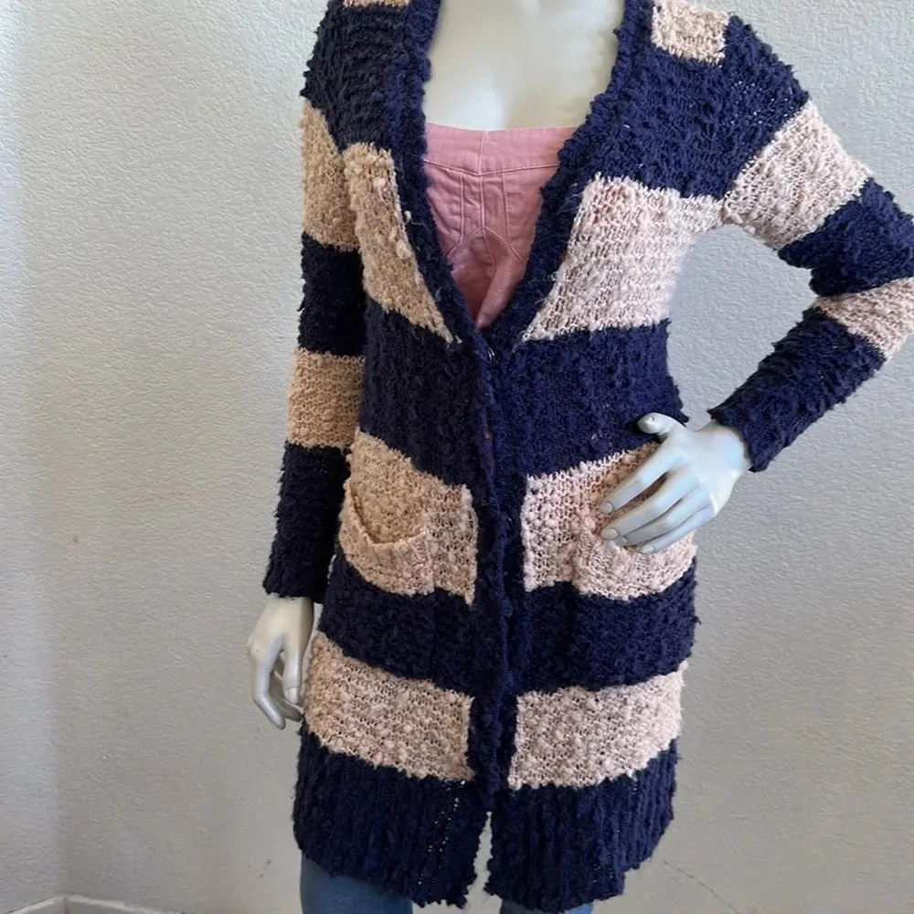 Free People XS navy combo front button cardigan